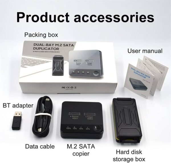 2 Bay M.2 SATA Clone Docking Stations, SSD Duplicator Support One-Key System Disk Copy Function Hard Drive Accessories