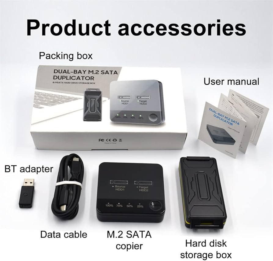 2 Bay M.2 SATA Clone Docking Stations, SSD Duplicator Support One-Key System Disk Copy Function Hard Drive Accessories