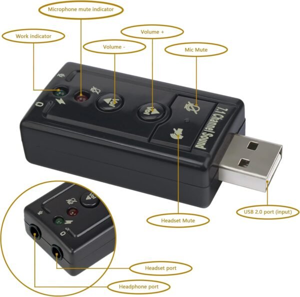 7.1 Channel USB External Sound Card Audio Adapter