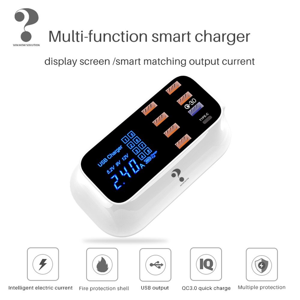 YC-CDA19Q 55W Fast Charging QC3.0 USB Type-C PD Charger Station LED Display - Figura 2