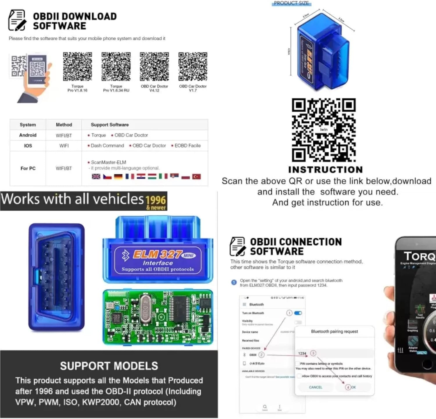 Blue V2.1 ELM327 OBD2 Bluetooth Interface Auto Car Scanner - Figura 3